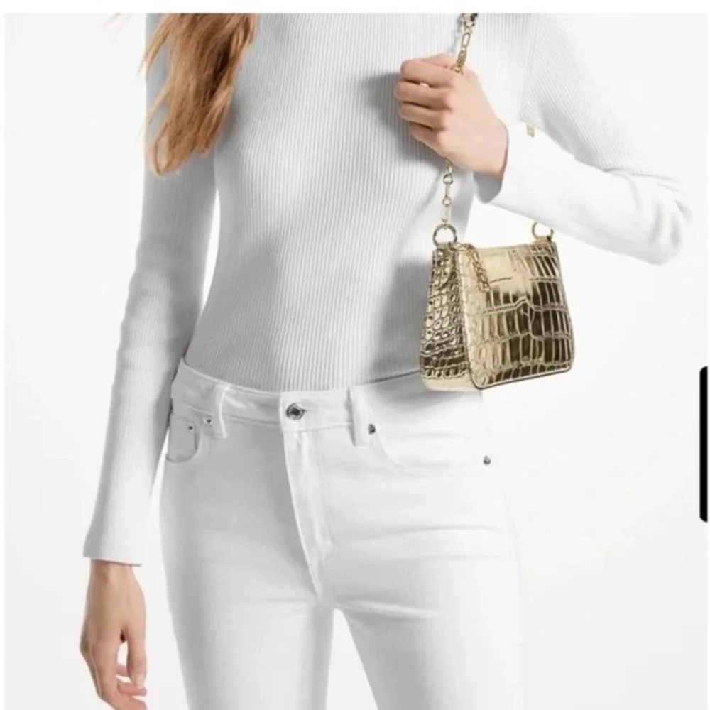 Michael Kors Pale Gold Crocodile Embossed Empire Shoulder Bag - Picture 2 of 6